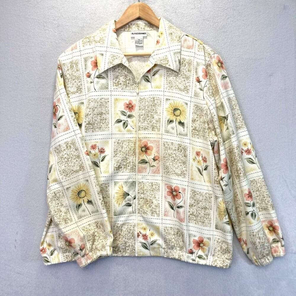 Alfred Dunner Floral Garden Grid Jacket Size 18 Full Zip Up Beaded Colorful